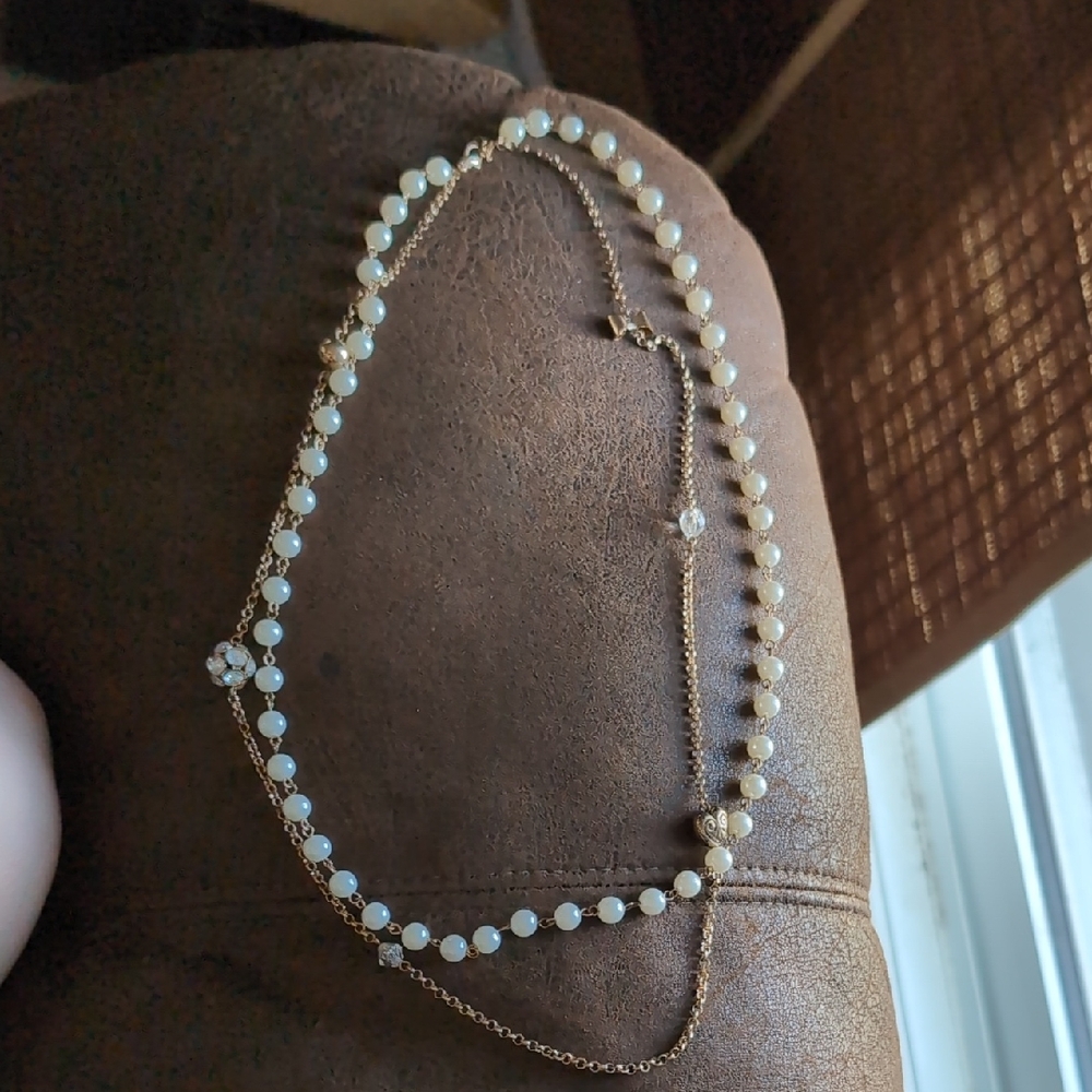 2 Layered Pearl & Chain Necklace
